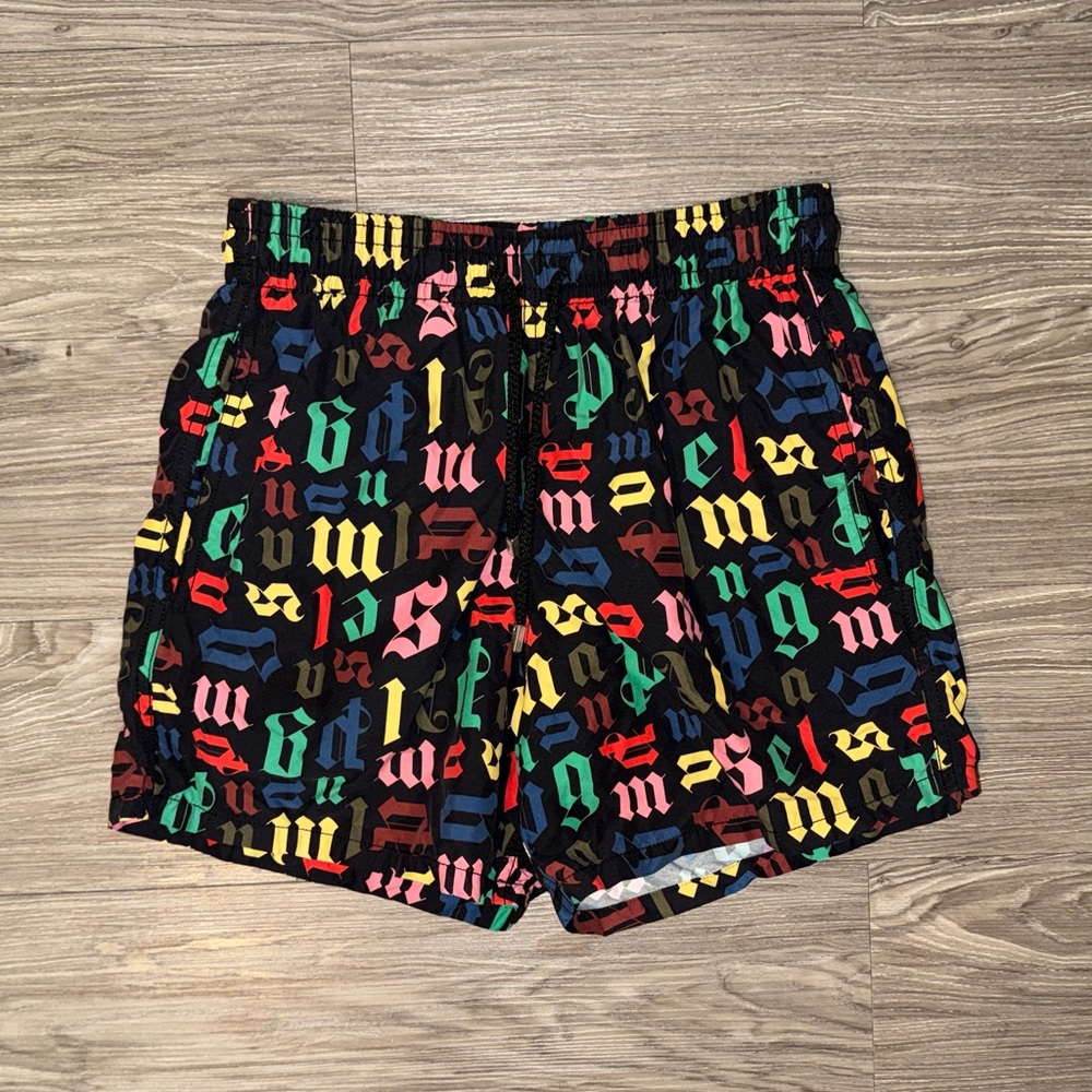 RARE Palm Angeles/Vilebrequin 1971 Lined Swim Shorts Mens XS Black/PA Graphic